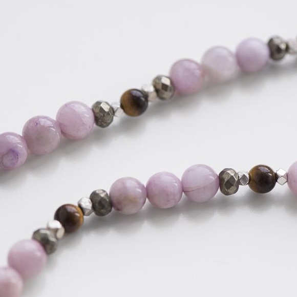 Pink Handmade Crescent Moon Gemstone Beaded Long Necklace - Picture 3 of 5